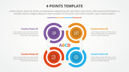 Aufkleber - 4 points stage list template infographic concept for slide presentation with big circle outline cutted create square shape on center with flat style