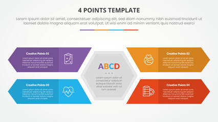 Aufkleber - 4 points stage list template infographic concept for slide presentation with hexagon and arrow rectangle container with flat style