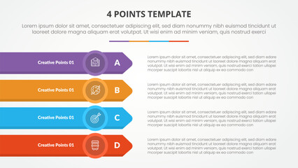 Aufkleber - 4 points stage list template infographic concept for slide presentation with long rectangle with arrow edge stack vertical with flat style