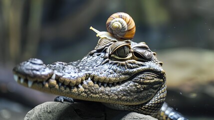 Poster - Crocodile with Snail on its Head