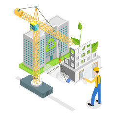 Wall Mural - 3D Isometric Flat  Illustration of Eco Friendly Solutions. Item 2