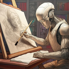 Robot artist drawing from original painting