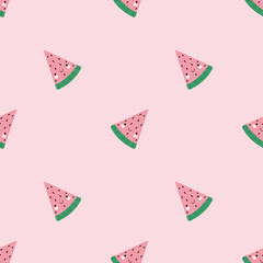 Wall Mural - Summer fruit  pattern. Cute vector seamless background with watermelon.