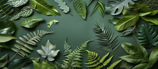 Canvas Print - Innovative green leaf arrangement in a flat lay design portraying a nature theme