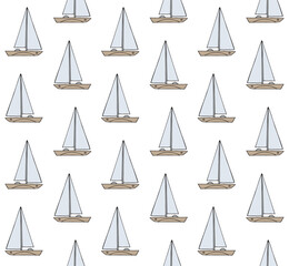 Wall Mural - Vector seamless pattern of hand drawn sketch doodle colored sail boat isolated on white background