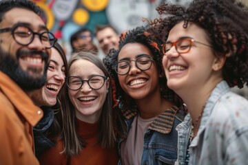 Wall Mural - Group of diverse young people having fun together, smiling and looking at camera