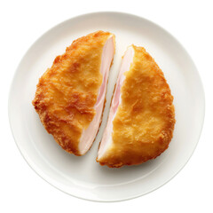 Chicken cordon bleu with ham and cheese isolated on transparent white background, clipping path