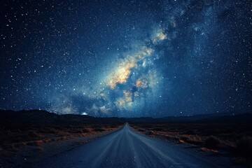 Wall Mural - A road with a long line of stars in the background.