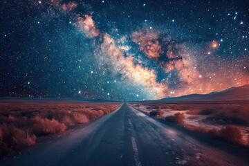 Wall Mural - A road with a long line of stars in the background.