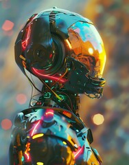 Canvas Print - A robot with a helmet on its head