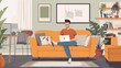 © wellart - illustration Student attending an online class with a laptop in a comfortable home setting