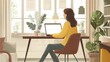 © wellart - illustration Student attending an online class with a laptop in a comfortable home setting
