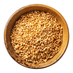 Wall Mural - Sesame seeds in a small dish top view isolated on transparent white background, clipping path