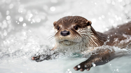 A baby otter is swimming in the water