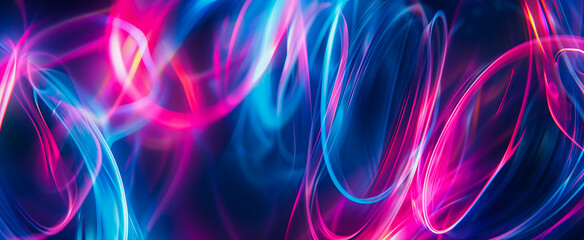 Wall Mural - Glowing rings curvy waves in neon purple, yellow, and pink vibrant colours for international sports game background. Abstract symbol for first place finish 