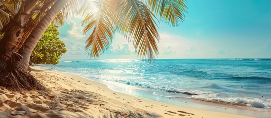 Sticker - Ideal Tropical Beach Scene for Background or Wallpaper with Tourism Design for Summer Vacation Concept