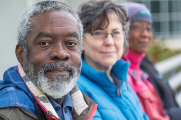 Sticker - Mature African American couple with senior woman in the background. Selective focus.