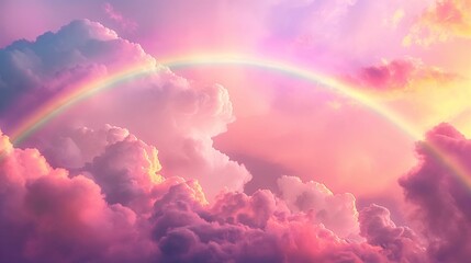 Wall Mural - Colorful clouds with a rainbow in the sky.