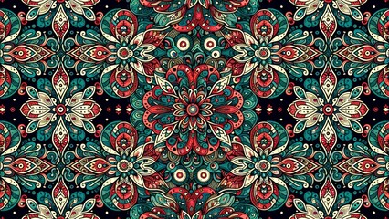 Vintage red and green floral pattern background 