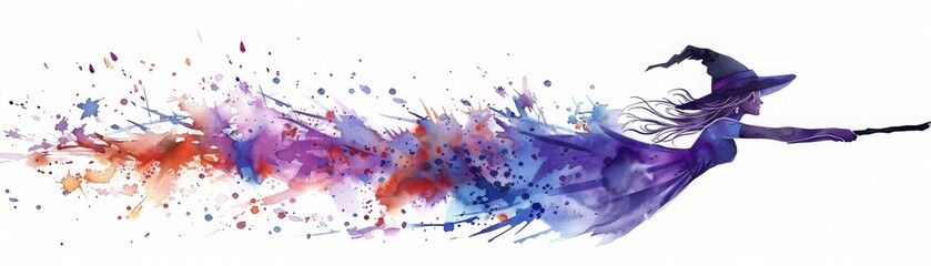 Naklejka na meble Abstract watercolor painting of a witch flying with a colorful trail.