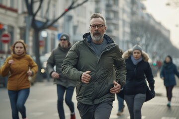 Sticker - Group of people jogging in the city. Healthy lifestyle concept.