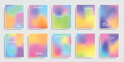 Poster - Colorful fluid poster design set. Abstract blurred backdrop template. Creative liquid colors layout. Vibrant multicolored graphic element for branding, presentation, or cover.