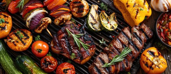 Wall Mural - A diverse selection of grilled vegetables: an ideal addition for a festive BBQ or weekend gathering.