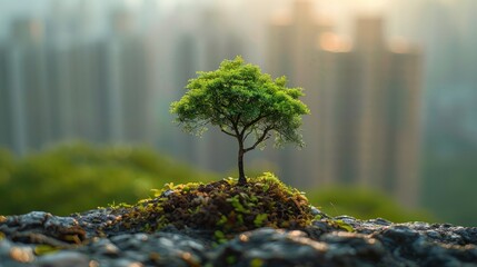 Canvas Print - Small Tree Growing on a Rocky Outcrop