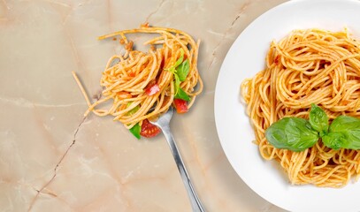 Wall Mural - Tasty fresh noodle dish on the plate