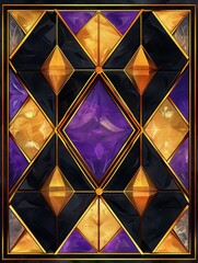 Wall Mural - An abstract pattern of geometric shapes with squares and lines in purple, gold and black colors. 