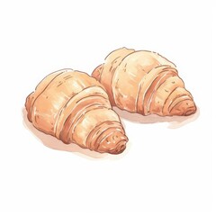 Watercolor illustration of two croissants with a light, fluffy texture, perfect for breakfast or snack ideas. Hand-painted art on a white background.