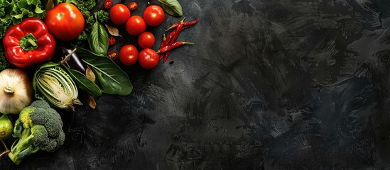 Wall Mural - Fresh Produce for Home-cooked Healthy Meals - Top-down View with Space for Text