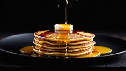 Wall Mural - Essence of Indulgence, A Drizzle of Syrup on Stacked Pancakes