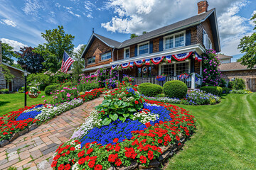 Wall Mural - Patriotic home porch decorations for 4th of July Independence Day, Memorial Day, Veterans Day, USA