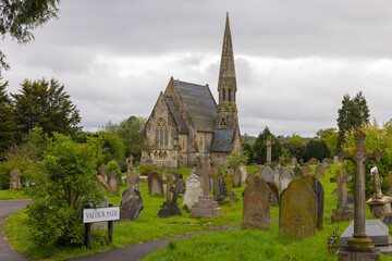 Church building along Valour Path in Windsor cemetery, southern England