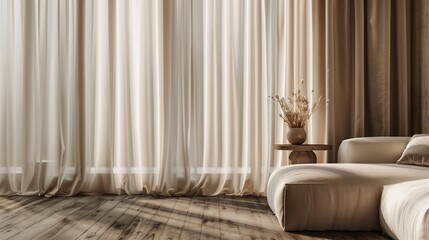 Fototapete - Interior of stylish living room with light curtains : Generative AI