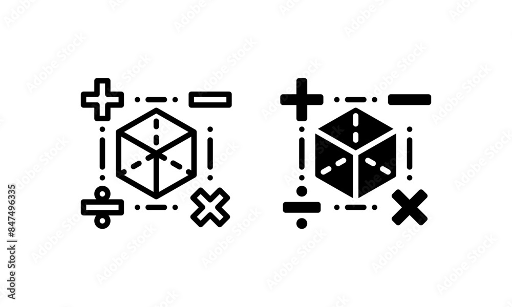 Mathematics icons, represented by plus, minus, multiply, divide and ...