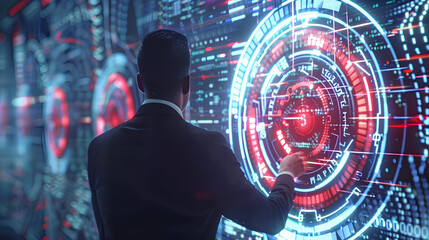 Poster - businessman with virtual cyber security technology and online data protection for security of data s