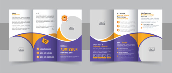 Wall Mural - Kids back to school admission trifold brochure design layout, Creative school tri fold brochure