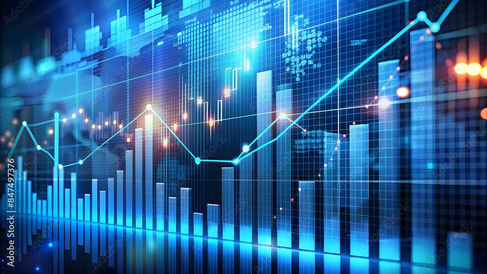 Perspective view of stock market growth, business investing and data ...