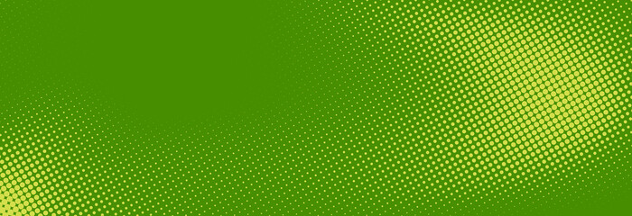 Poster - Green halftone pattern. Retro comic gradient background. Greenish pixelated dotted texture overlay. Cartoon pop art vanishing gradient pattern. Vector backdrop for poster, banner, advertisement