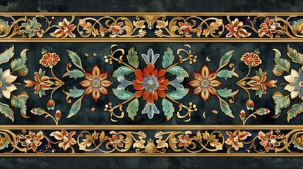 Wall Mural - Digital design featuring an exquisite traditional border inspired by Mughal aesthetics