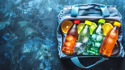 Handheld cooler bag with cold refreshing drinks bottles