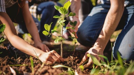 People planting a tree together to show unity and care for the environment AIG535