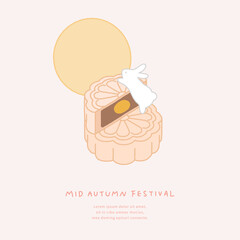 Wall Mural - Illustration of mid-autumn festival with rabbit, moon cake and moon.