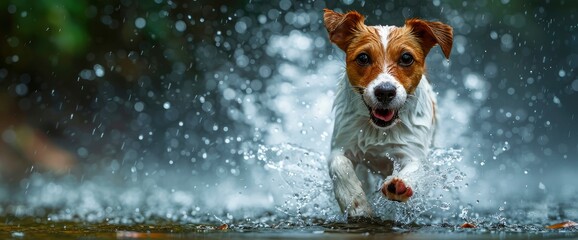 A Joyful Jack Russell Terrier Running And Splashing In A Waterfall In Trang, Thailand, Full Of Excitement, HD