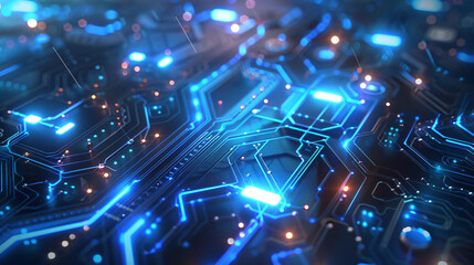 Poster - Abstract blue circuit board with copy space text. This design is perfect for a website, brochure, or presentation about technology, innovation, or the future.