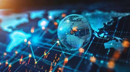 Poster - Global network with a glowing earth and data points with copy space text. This design is perfect for a website, brochure, or presentation about technology, business, or globalization.