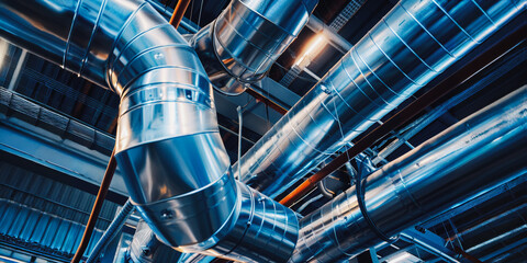 Shiny metallic pipes in industrial facility