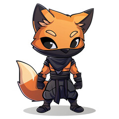 Cute Fox assassin cartoon on white background. Chibi Fox ninja cartoon